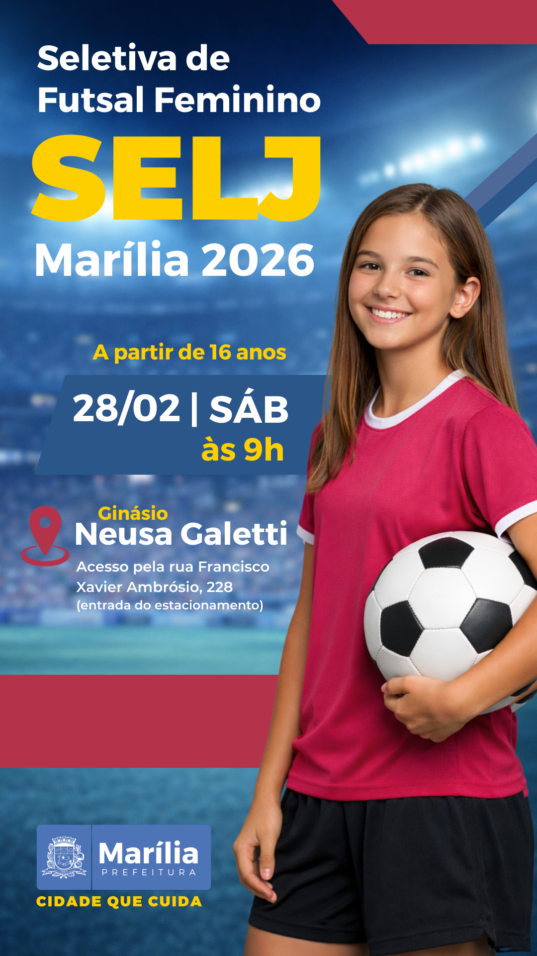 13-02 Secretaria de Esportes realiza seletiva de Futsal Feminino no próximo dia 28 de fevereiro