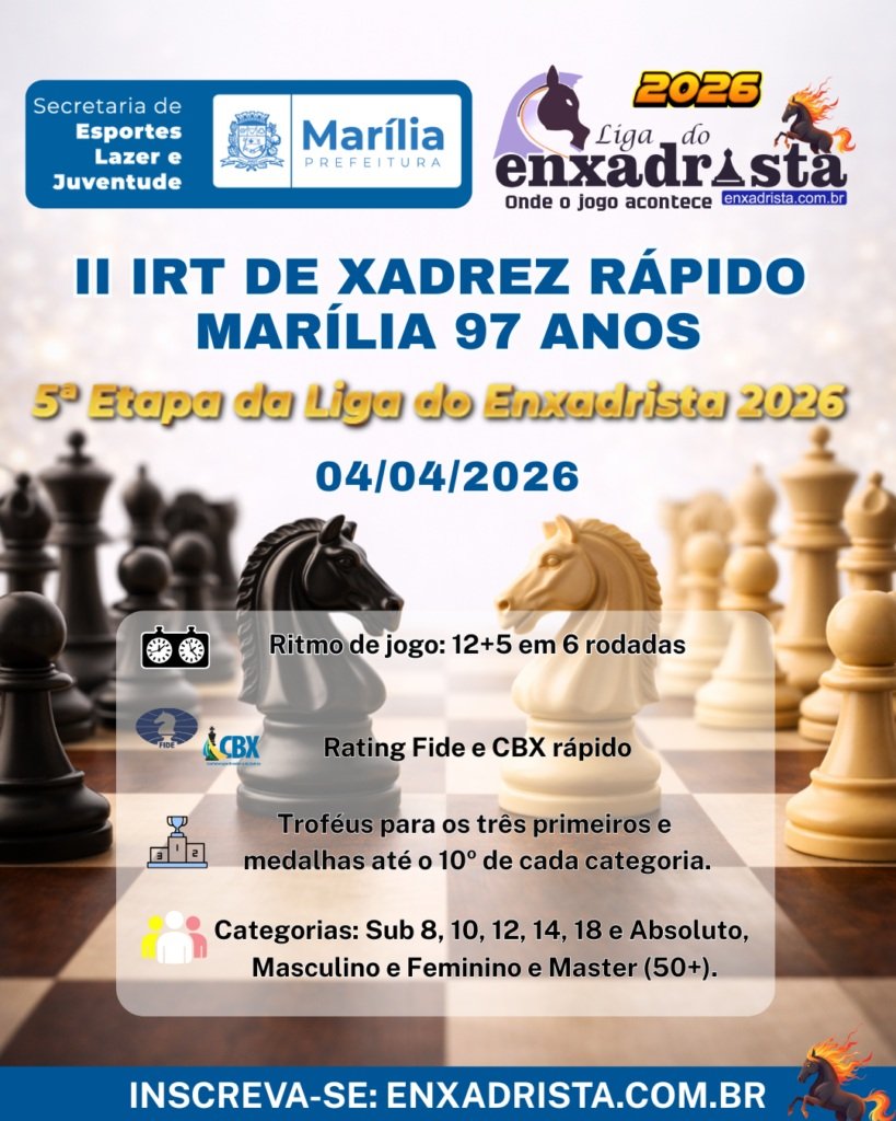 31-03 Marília sedia a 5ª etapa da Liga do Enxadrista no sábado
